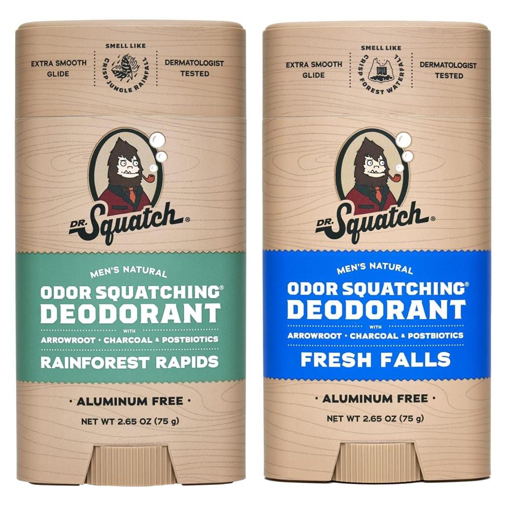 imageDr Squatch Natural Deodorant for Men OdorSquatching Aluminum Free Coconut Castaway ampamp Fresh Falls 265 oz 2PackJungle Falls