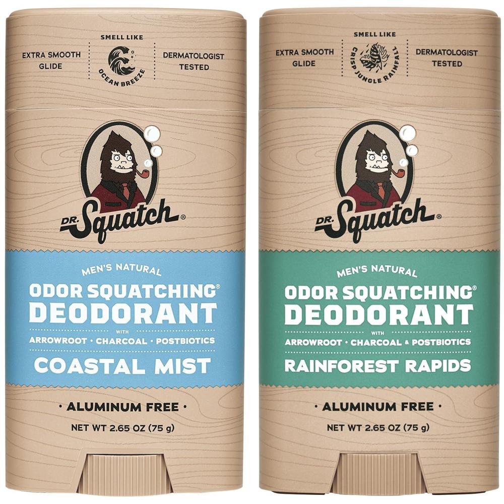 imageDr Squatch Natural Deodorant for Men OdorSquatching Aluminum Free Coconut Castaway ampamp Fresh Falls 265 oz 2PackMisty Rapids