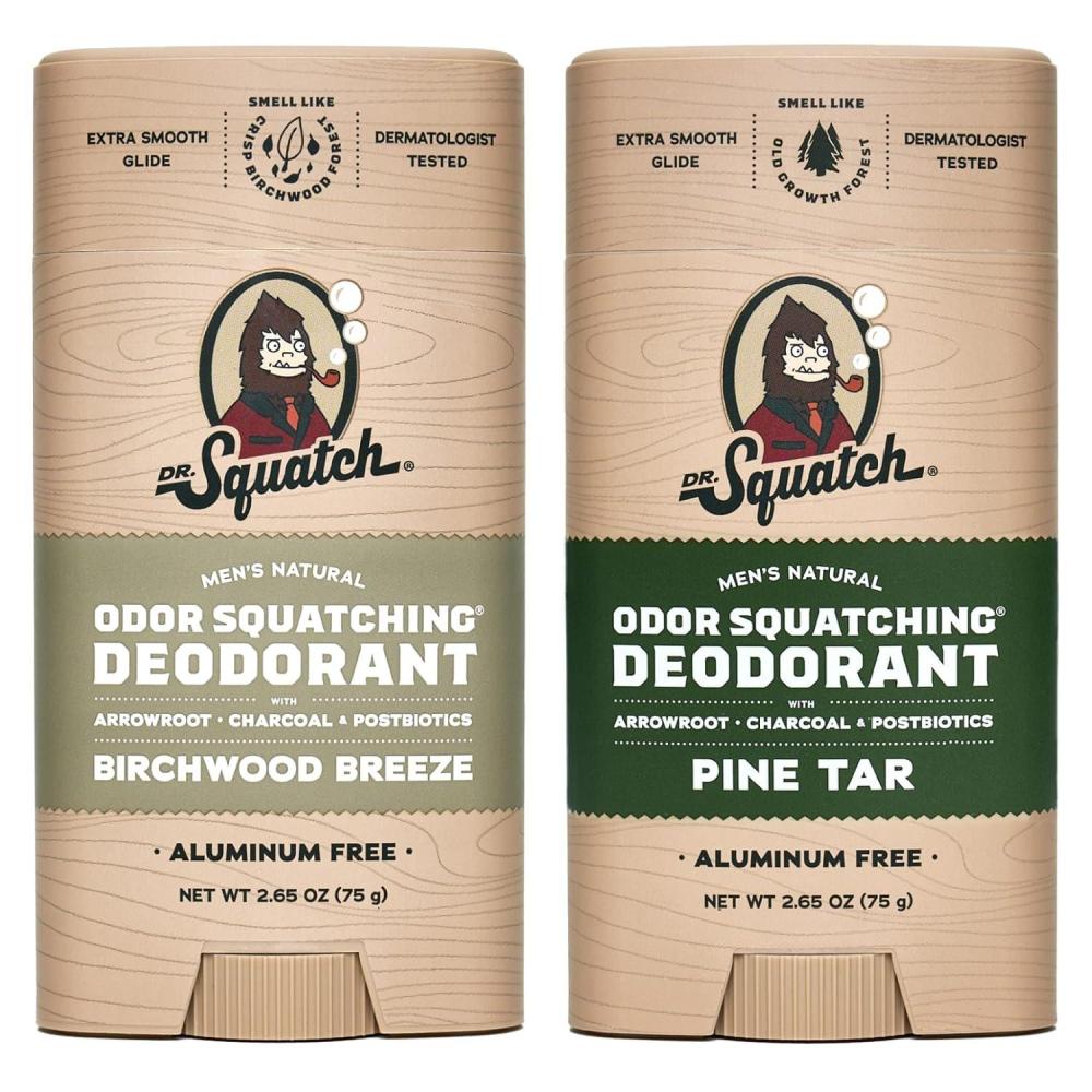 imageDr Squatch Natural Deodorant for Men OdorSquatching Aluminum Free Coconut Castaway ampamp Fresh Falls 265 oz 2PackRustic Breeze