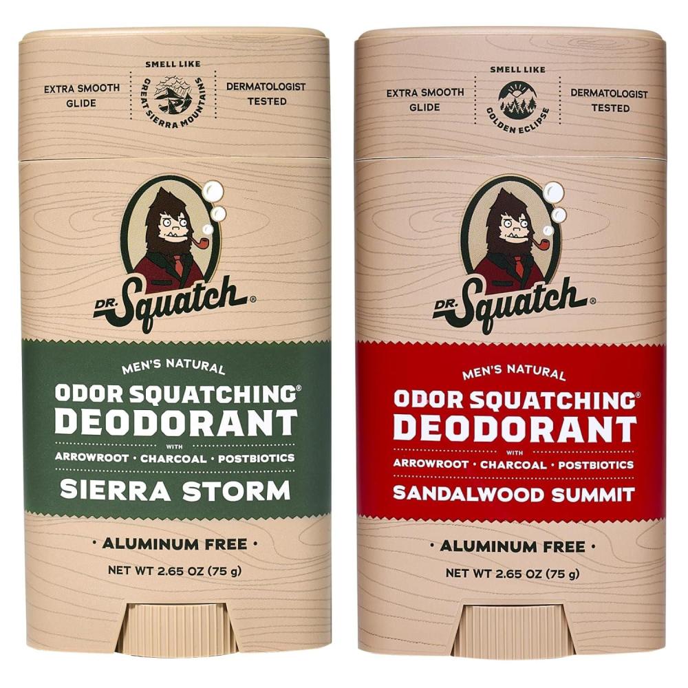 imageDr Squatch Natural Deodorant for Men OdorSquatching Aluminum Free Coconut Castaway ampamp Fresh Falls 265 oz 2PackSummit Storm