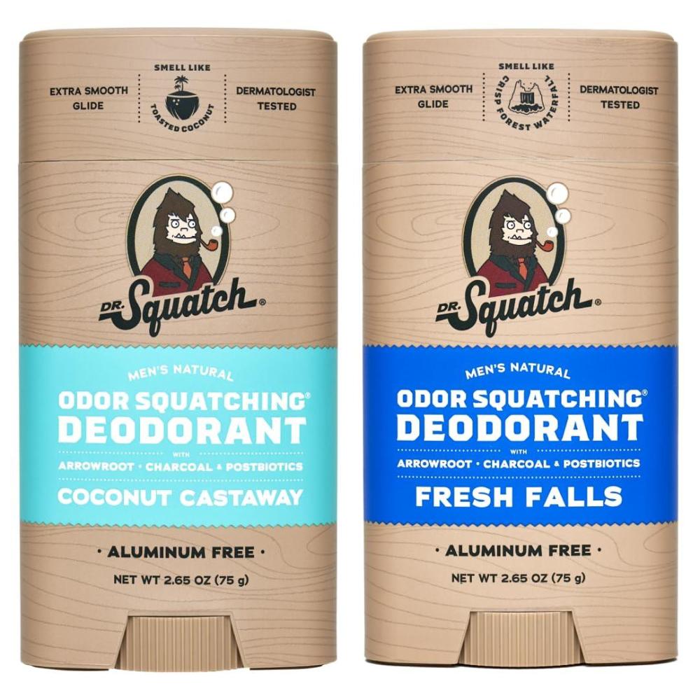 imageDr Squatch Natural Deodorant for Men OdorSquatching Aluminum Free Coconut Castaway ampamp Fresh Falls 265 oz 2PackTropical Tide