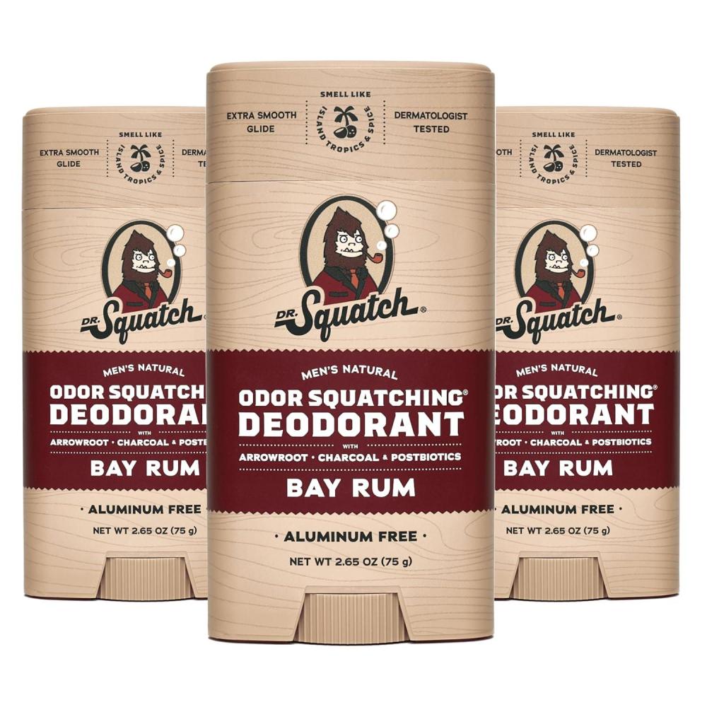 imageDr Squatch Natural Deodorant for Men OdorSquatching Aluminum Free Fresh Falls 265 oz 3PackBay Rum