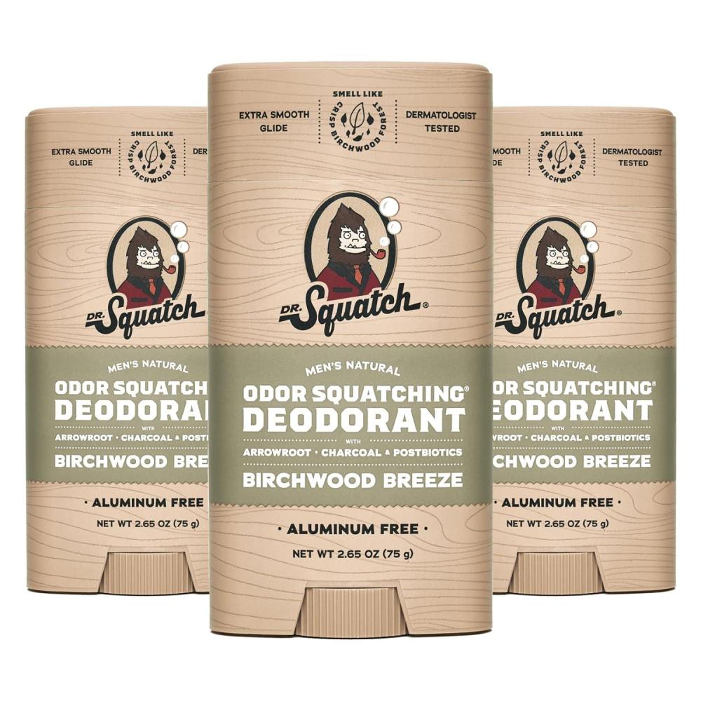 imageDr Squatch Natural Deodorant for Men OdorSquatching Aluminum Free Fresh Falls 265 oz 3PackBirchwood Breeze