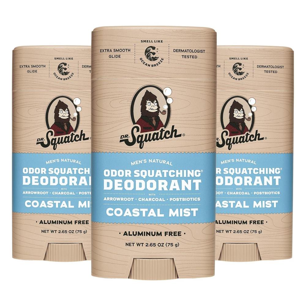 imageDr Squatch Natural Deodorant for Men OdorSquatching Aluminum Free Fresh Falls 265 oz 3PackCoastal Mist