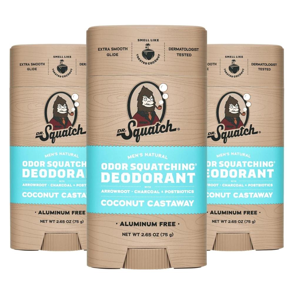 imageDr Squatch Natural Deodorant for Men OdorSquatching Aluminum Free Fresh Falls 265 oz 3PackCoconut Castaway