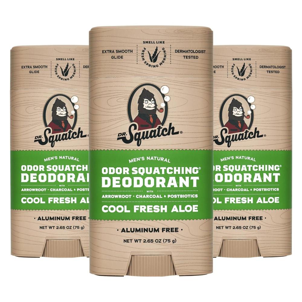 imageDr Squatch Natural Deodorant for Men OdorSquatching Aluminum Free Fresh Falls 265 oz 3PackCool Aloe Fresh