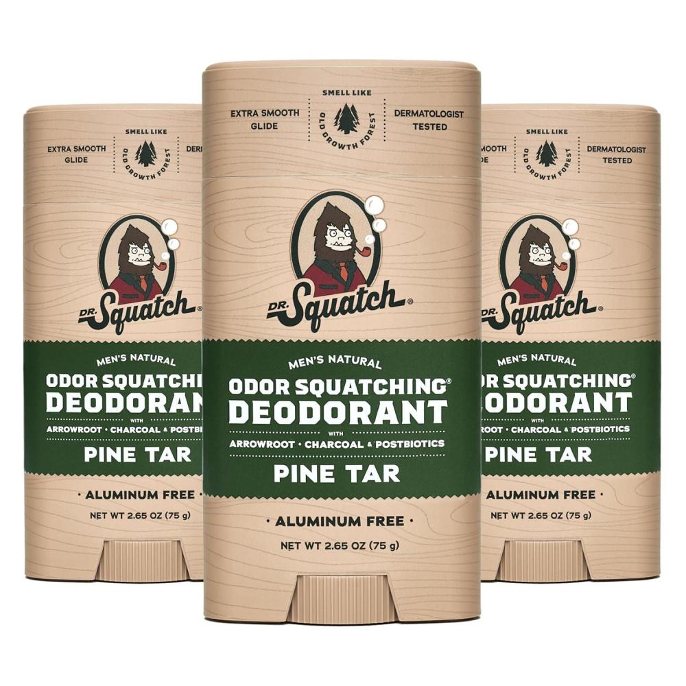 imageDr Squatch Natural Deodorant for Men OdorSquatching Aluminum Free Fresh Falls 265 oz 3PackPine Tar