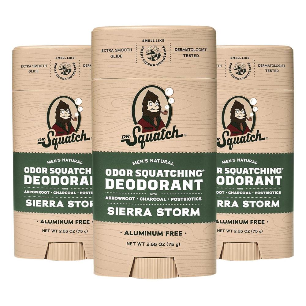 imageDr Squatch Natural Deodorant for Men OdorSquatching Aluminum Free Fresh Falls 265 oz 3PackSierra Storm