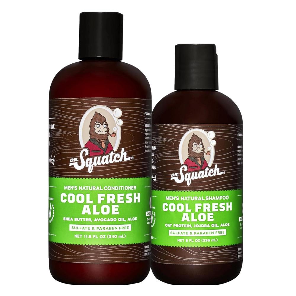 imageDr Squatch Natural Hair Bundle for Men Healthy Full Looking Hair Fresh Falls Shampoo 11 fl oz Fresh Falls Conditioner 11 fl ozCool Aloe Fresh