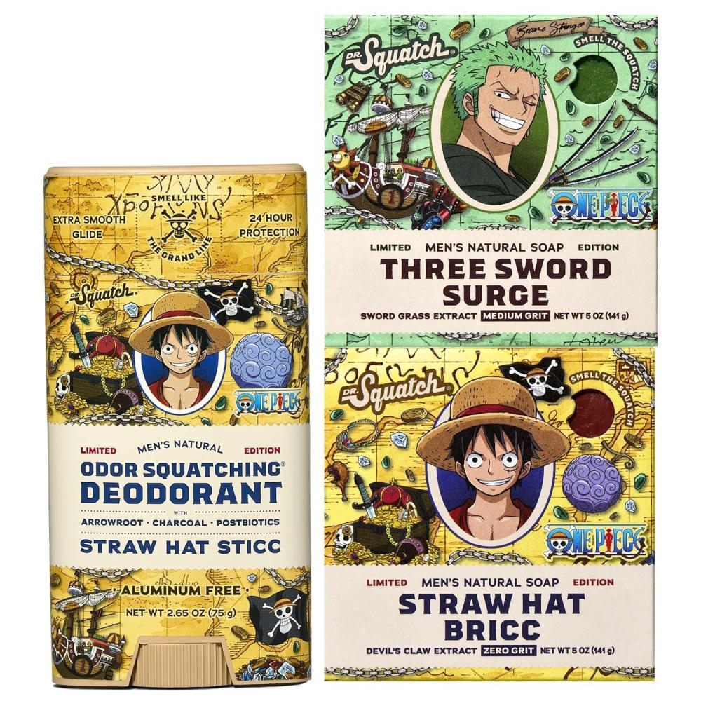 imageDr Squatch One Piece Collection Natural 2 Soap 1 Deodorant Gift Set Cold Process Soap with No Harsh Chemicals Straw Hat Bricc Three Sword Surge Straw Hat Sticc 3 Pack