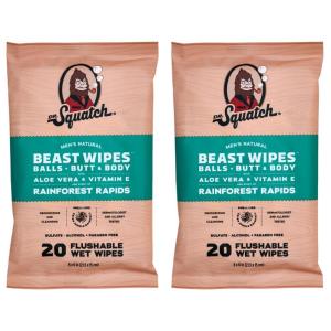 Dr. Squatch Beast Wipes – Flushable Adult Wipes for Men – Soothing and Refreshing – 2 Pack Rainforest Rapids(20 Count (Pack of 2))