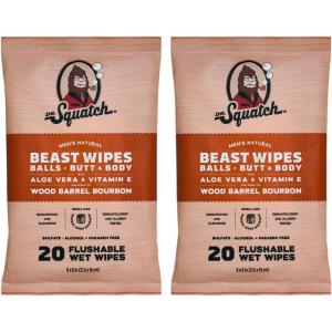 Dr. Squatch Beast Wipes – Flushable Adult Wipes for Men – Soothing and Refreshing – 2 Pack Wood Barrel Bourbon