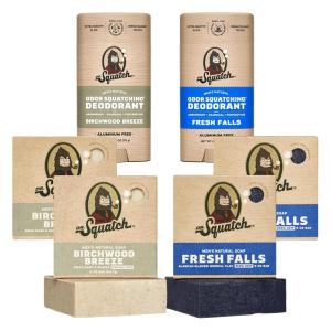Dr. Squatch Manly Soap and Deodorant Variety Pack – Handmade with Organic Oils, Aluminum-Free – Summer Citrus and Fresh Falls – Men’s Natural Soap(Birchwood Breeze and Fresh Falls)