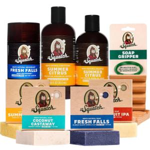 Dr. Squatch Men’s Natural Bar Soap, Shampoo, Conditioner, Deodorant, and Accessories – Fresh Falls, Summer Citrus, Coconut Scents – Great Natural Grooming Gift(Fresh Full Routine)