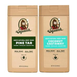 Dr. Squatch NEW Body Wash for Men with Nourishing, Natural Ingredients | No Paraben, Phthalate, Sulfate | All Day Moisture | Long Lasting Scent | Fresh Falls & Coconut Castaway (14 oz, 2-Pack)(Pine & Paradise)