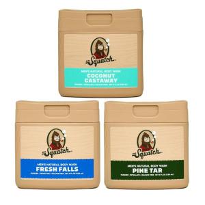 Dr. Squatch NEW Body Wash for Men with Nourishing, Natural Ingredients | No Paraben, Phthalate, Sulfate | All Day Moisturization | Fresh Falls, Coconut Castaway & Pine Tar (8 oz, 3-Pack)(Manly Oasis)