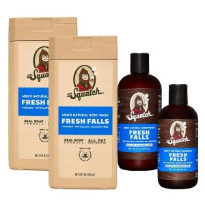 Dr. Squatch NEW Natural Body Wash and Hair Kit for Men Gift Set | No Paraben, Phthalate, Sulfate | Fresh Falls Body Wash (14 oz, 2-Pack), Shampoo (8 fl oz) & Conditioner (11.5 fl oz)(Fresh Falls)