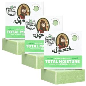Dr. Squatch NEW Total Moisture Bar Soap for Men – No Added Fragrance Formulated for Sensitive Skin – Shea Butter (5 oz, 3-pack)(Green Tea)