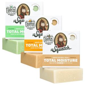 Dr. Squatch NEW Total Moisture Bar Soap for Men – No Added Fragrance Formulated for Sensitive Skin – Shea Butter (5 oz, 3-pack)(Variety 3-Pack)