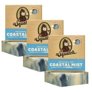 Dr. Squatch Natural Bar Soap for Men – Cold Process Soap with No Harsh Chemicals – Coastal Mist (5 oz, 3-Pack)(Coastal Mist)