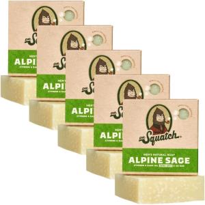 Dr. Squatch Natural Bar Soap for Men – Cold Process Soap with No Harsh Chemicals – Fresh Falls (5 oz, 5-Pack)(Alpine Sage)