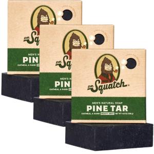 Dr. Squatch Natural Bar Soap for Men – Cold Process Soap with No Harsh Chemicals – Pine Tar (5 oz, 3-Pack)