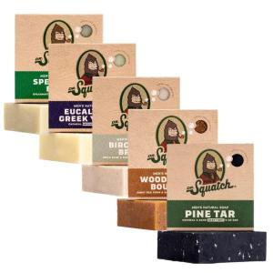 Dr. Squatch Natural Bar Soap for Men Variety Gift Set – Cold Process Soap No Harsh Chemicals – Rainforest Rapids, Coconut Castaway, Fresh Falls, Summer Citrus & Eucalyptus Greek Yogurt (5 oz, 5-Pack)(Mountain Man Essentials)