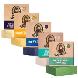 Dr. Squatch Natural Bar Soap for Men Variety Gift Set – Cold Process Soap No Harsh Chemicals – Rainforest Rapids, Coconut Castaway, Fresh Falls, Summer Citrus & Eucalyptus Greek Yogurt (5 oz, 5-Pack)(Freshwater Getaway)
