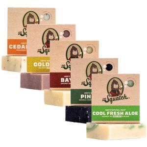Dr. Squatch Natural Bar Soap for Men Variety Gift Set – Cold Process Soap No Harsh Chemicals – Rainforest Rapids, Coconut Castaway, Fresh Falls, Summer Citrus & Eucalyptus Greek Yogurt (5 oz, 5-Pack)(Lumberjack Lather)