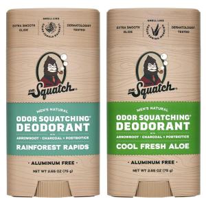 Dr. Squatch Natural Deodorant for Men – Odor-Squatching Aluminum Free – Coconut Castaway & Fresh Falls (2.65 oz, 2-Pack)(Cool Rain Escape)