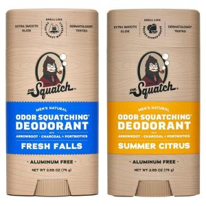 Dr. Squatch Natural Deodorant for Men – Odor-Squatching Aluminum Free – Coconut Castaway & Fresh Falls (2.65 oz, 2-Pack)(Fresh Citrus Burst)
