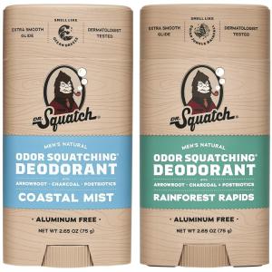 Dr. Squatch Natural Deodorant for Men – Odor-Squatching Aluminum Free – Coconut Castaway & Fresh Falls (2.65 oz, 2-Pack)(Misty Rapids)