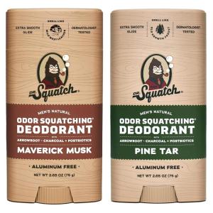 Dr. Squatch Natural Deodorant for Men – Odor-Squatching Aluminum Free – Coconut Castaway & Fresh Falls (2.65 oz, 2-Pack)(Wildwood Maverick)