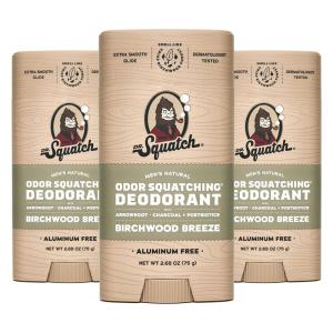 Dr. Squatch Natural Deodorant for Men – Odor-Squatching Aluminum Free – Fresh Falls (2.65 oz, 3-Pack)(Birchwood Breeze)