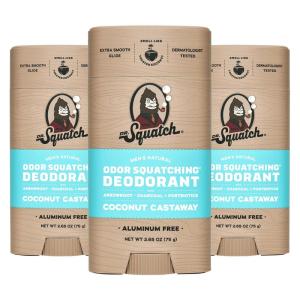 Dr. Squatch Natural Deodorant for Men – Odor-Squatching Aluminum Free – Fresh Falls (2.65 oz, 3-Pack)(Coconut Castaway)