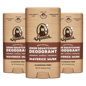 Dr. Squatch Natural Deodorant for Men – Odor-Squatching Aluminum Free – Fresh Falls (2.65 oz, 3-Pack)(Maverick Musk)
