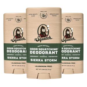 Dr. Squatch Natural Deodorant for Men – Odor-Squatching Aluminum Free – Fresh Falls (2.65 oz, 3-Pack)(Sierra Storm)