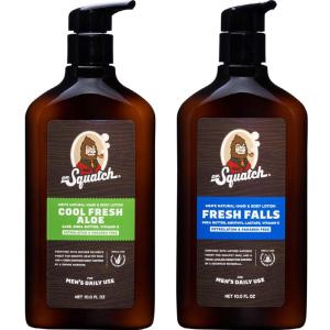 Dr. Squatch Natural Hand and Body Lotion for Men – Made with Shea Butter, Coconut Oil, Vitamin E for 24-Hr Moisturization – Cool Fresh Aloe & Fresh Falls (10 fl oz, 2-Pack)