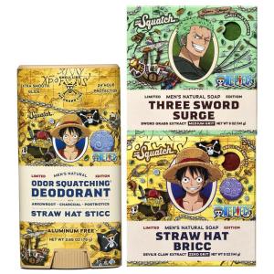 Dr. Squatch One Piece Collection – Natural 2 Soap, 1 Deodorant Gift Set – Cold Process Soap with No Harsh Chemicals – Straw Hat Bricc, Three Sword Surge, Straw Hat Sticc (3 Pack)