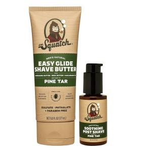 Dr. Squatch Wood Barrel Bourbon Smooth Shave Bundle – Easy Glide Butter + Soothing Post Shave – Natural Ingredients – Manly Fragrance – Moisturizing(Pine Tar)