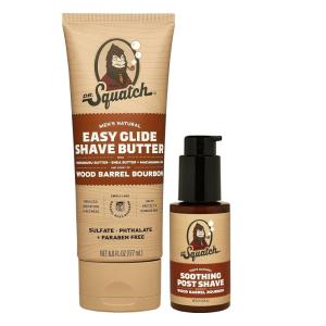 Dr. Squatch Wood Barrel Bourbon Smooth Shave Bundle – Easy Glide Butter + Soothing Post Shave – Natural Ingredients – Manly Fragrance – Moisturizing(Wood Barrel Bourbon)