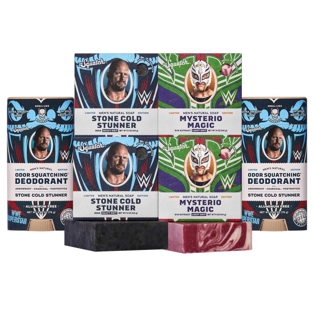 imageDr Squatch WWE Collection  Natural 4 Soap 2 Deodorant Gift Set  Cold Process Soap with No Harsh Chemicals  Stone Cold Stunner ampamp Mysterio Magic 6 Pack