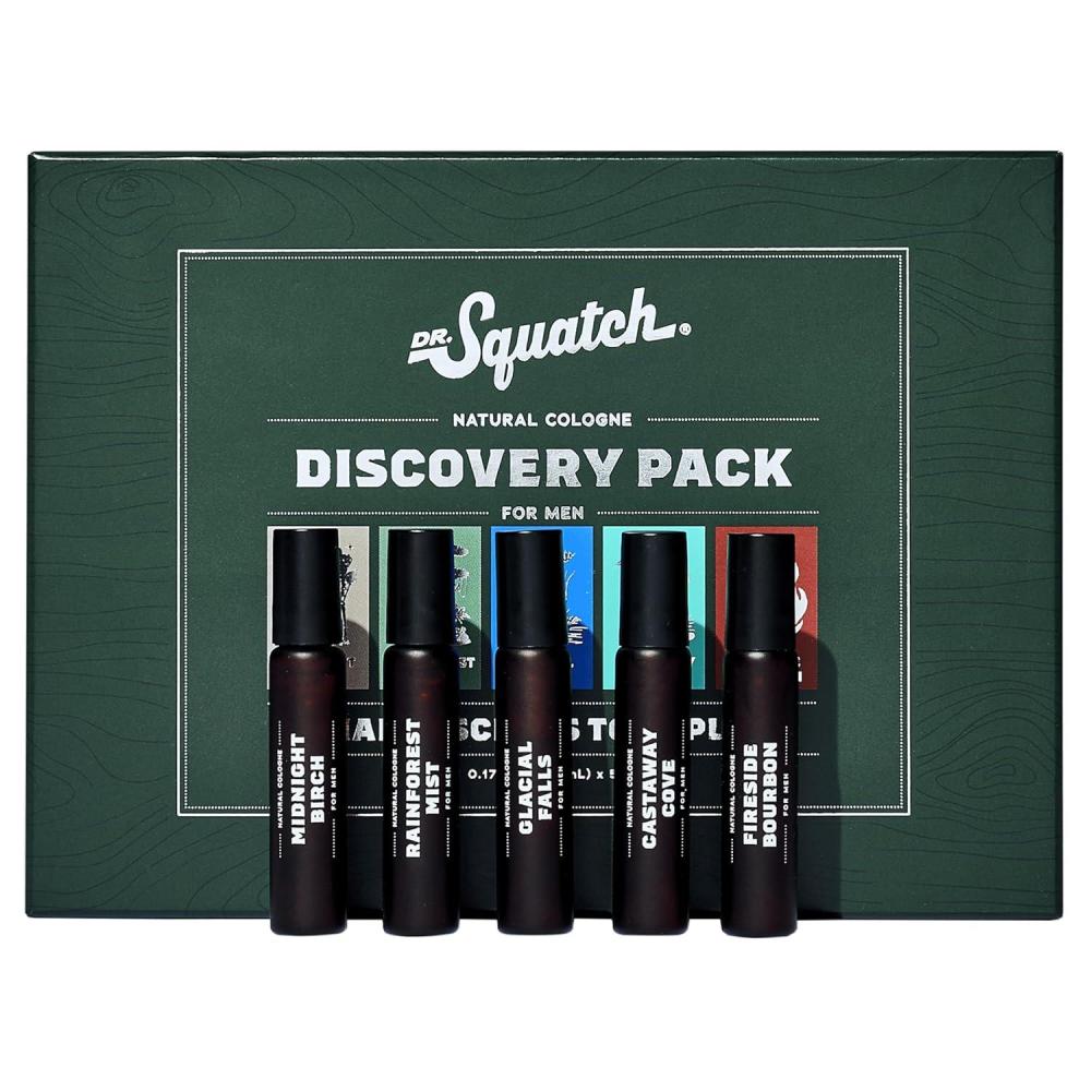 imageDr Squatch Natural Cologne for Men  Mini Cologne Trial Set  Midnight Birch Rainforest Mist Glacial Falls Castaway Cove Fireside Bourbon 017 fl oz 5PackVariety