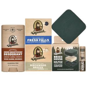 Dr. Squatch NEW Bricc House Travel Pack – Soap Travel Case + Birchwood Breeze, Fresh Falls Soap + Wood Barrel Bourbon Deodorant + Vanilla Bourbon Lip Balm – Full Routine Natural Men’s Care Kit(Rugged Voyager Bundle)