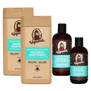 Dr. Squatch NEW Natural Body Wash and Hair Kit for Men Gift Set | No Paraben, Phthalate, Sulfate | Coconut Castaway Body Wash (14 oz, 2-Pack), Shampoo (8 fl oz) & Conditioner (11.5 fl oz)(Coconut Castaway)
