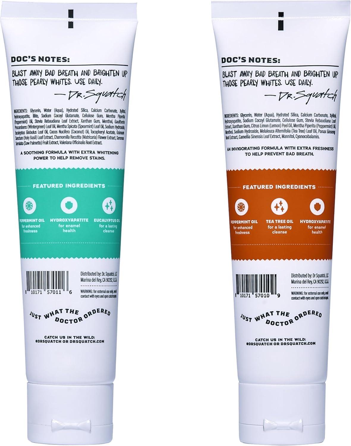 imageDr Squatch Hydroxyapatite Whitening Toothpaste Natural FluorideFree Enamel Support Day amp Night Set Citrus Mint amp Spearmint 47 oz 2Pack