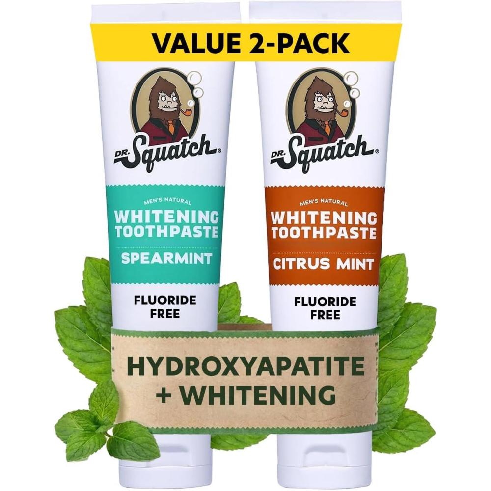 imageDr Squatch Hydroxyapatite Whitening Toothpaste Natural FluorideFree Enamel Support Day amp Night Set Citrus Mint amp Spearmint 47 oz 2Pack
