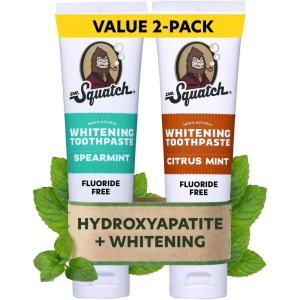 Dr. Squatch Hydroxyapatite Whitening Toothpaste – Natural, Fluoride-Free – Enamel Support – Day & Night Set – Citrus Mint & Spearmint, (4.7 oz, 2-Pack)