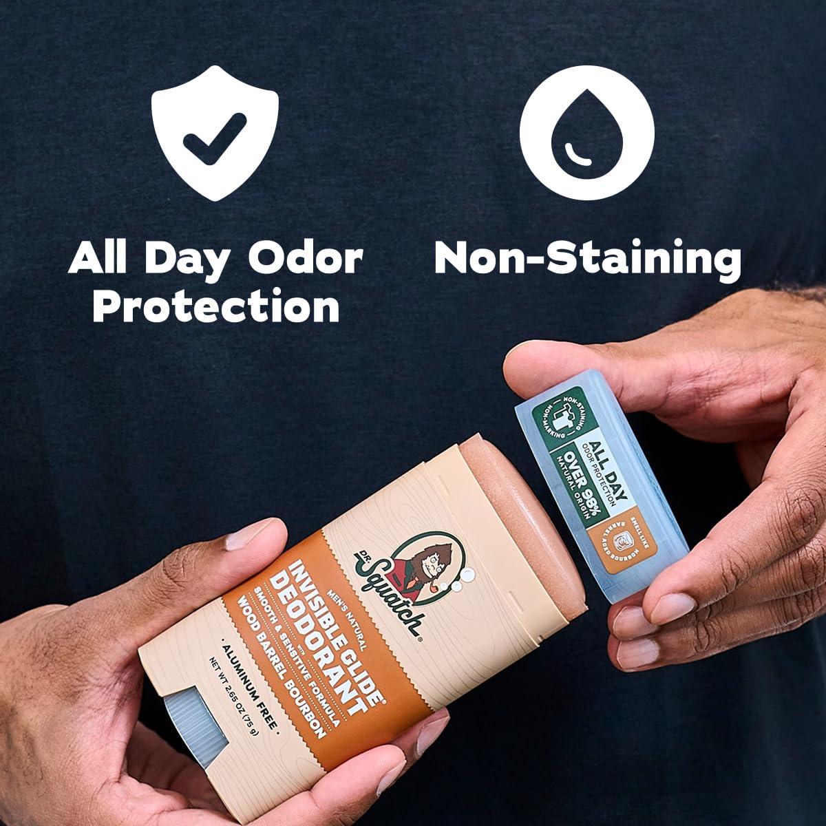 imageDr Squatch Invisible Glide Natural Mens Deodorant Smooth Glide No Stains Aluminum Free Deodorant Men Safe for Sensitive Skin Wood Barrel Bourbon Rainforest Rapids 265oz 2Pack