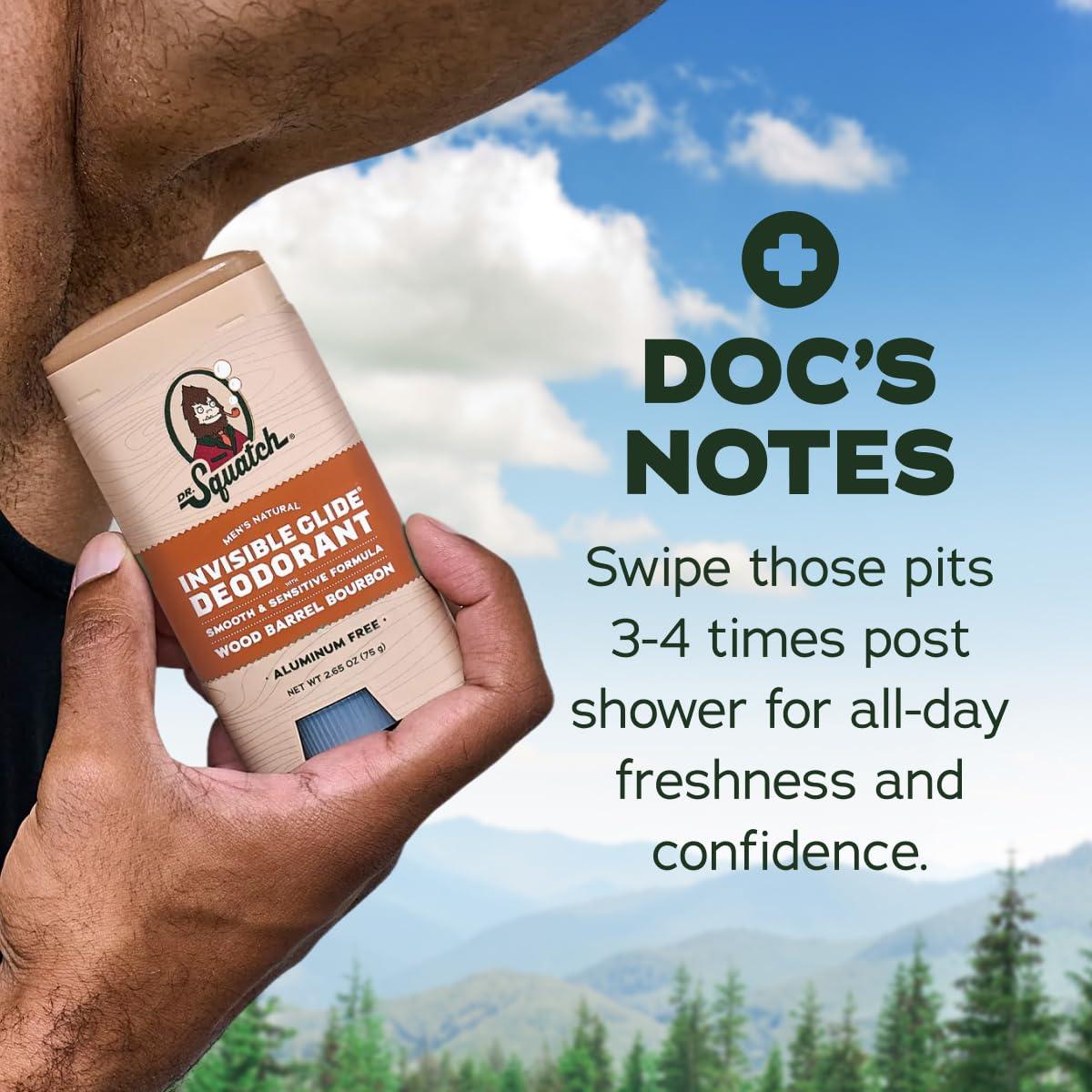 imageDr Squatch Invisible Glide Natural Mens Deodorant Smooth Glide No Stains Aluminum Free Deodorant Men Safe for Sensitive Skin Wood Barrel Bourbon Rainforest Rapids 265oz 2Pack